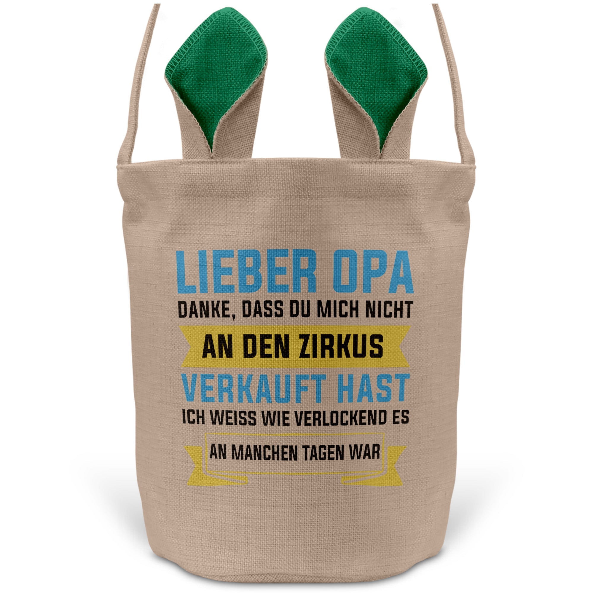 22Feels® Opa Grossvater Osterkorb mit Henkel Ostergeschenk Tragetasche Ostern Deko Osternest Körbchen Hasenohren (Beige/Grün)-Ostern Tragetasche-22Feels
