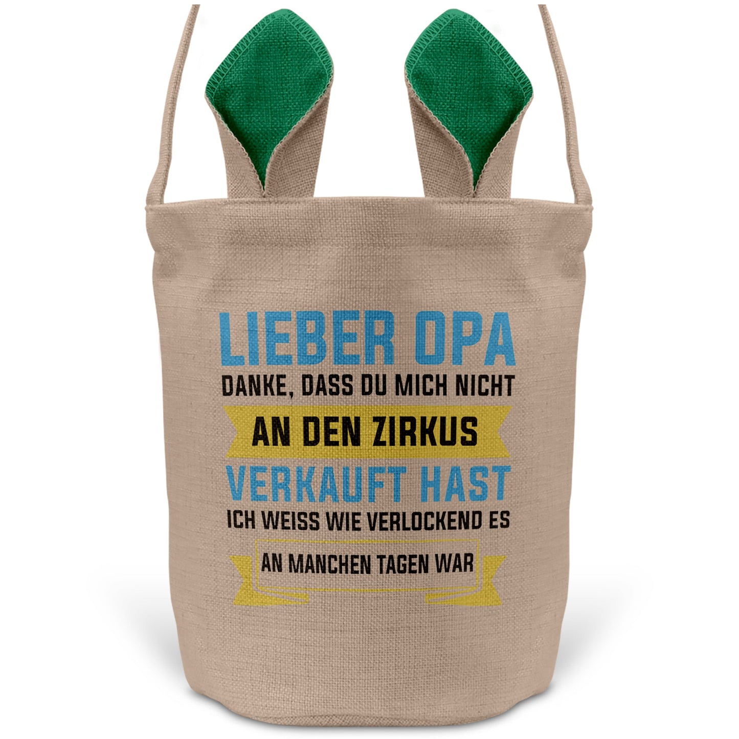 22Feels® Opa Grossvater Osterkorb mit Henkel Ostergeschenk Tragetasche Ostern Deko Osternest Körbchen Hasenohren (Beige/Grün)-Ostern Tragetasche-22Feels