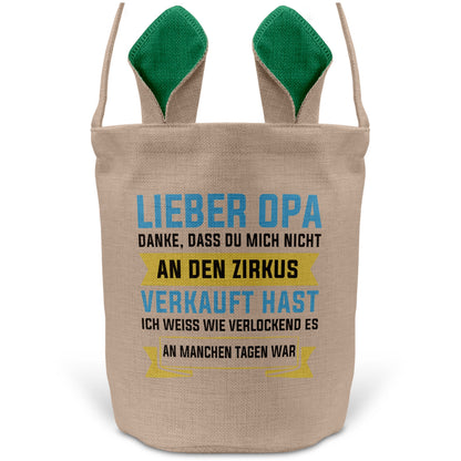 22Feels® Opa Grossvater Osterkorb mit Henkel Ostergeschenk Tragetasche Ostern Deko Osternest Körbchen Hasenohren (Beige/Grün)-Ostern Tragetasche-22Feels