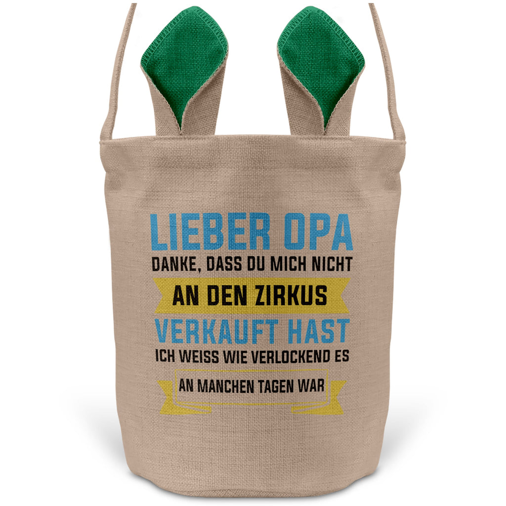 22Feels® Opa Grossvater Osterkorb mit Henkel Ostergeschenk Tragetasche Ostern Deko Osternest Körbchen Hasenohren (Beige/Grün)-Ostern Tragetasche-22Feels