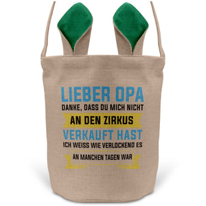 22Feels® Opa Grossvater Osterkorb mit Henkel Ostergeschenk Tragetasche Ostern Deko Osternest Körbchen Hasenohren (Beige/Grün)-Ostern Tragetasche-22Feels