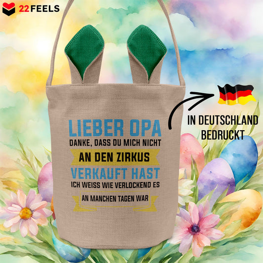 22Feels® Opa Grossvater Osterkorb mit Henkel Ostergeschenk Tragetasche Ostern Deko Osternest Körbchen Hasenohren (Beige/Grün)-Ostern Tragetasche-22Feels