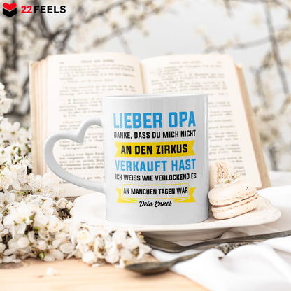 22Feels® Opa Geschenk von Enkel - Tasse mit Spruch (Herzhenkel, Weiss, 320ml)-Tasse Weiss Herzhenkel 320ml-22Feels