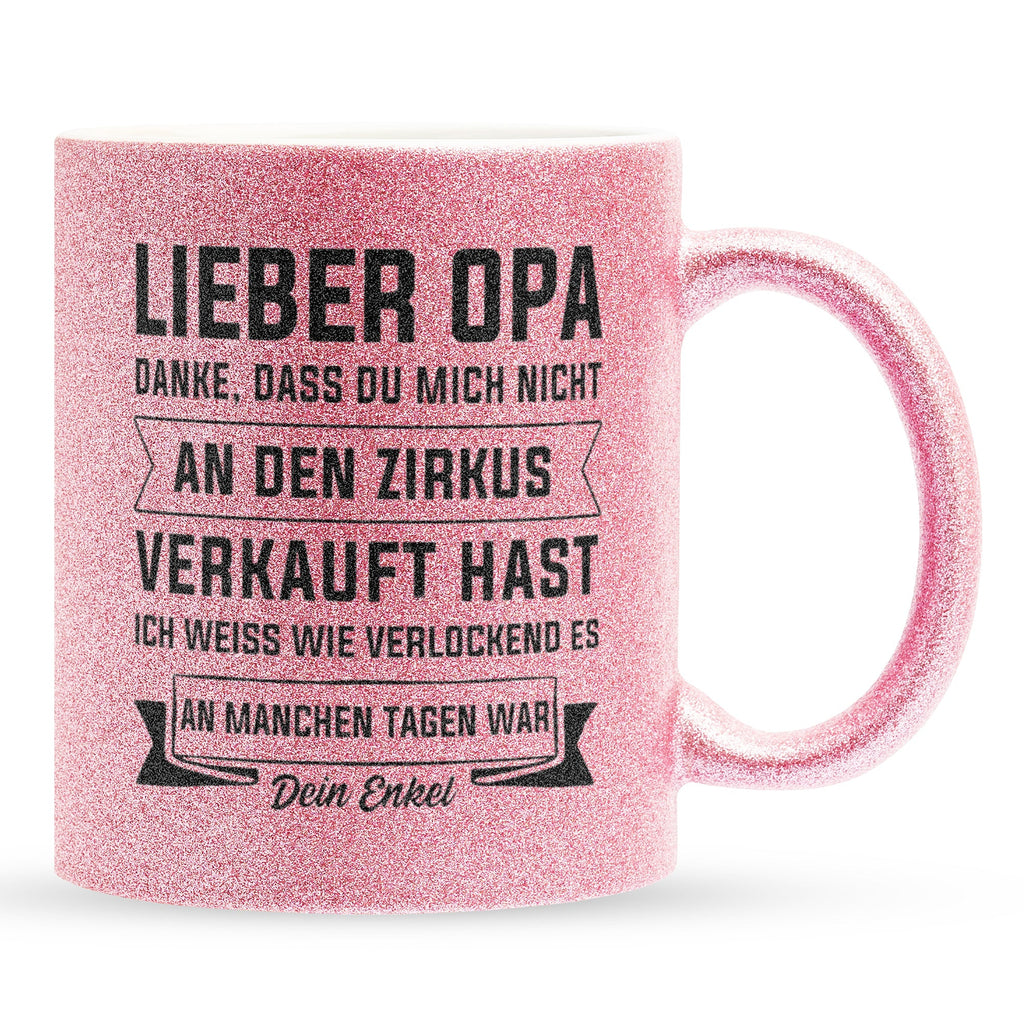 22Feels® Opa Geschenk - Glitzertasse mit Spruch (Pink, 320ml)-Glitzertasse Pink 320ml-22Feels