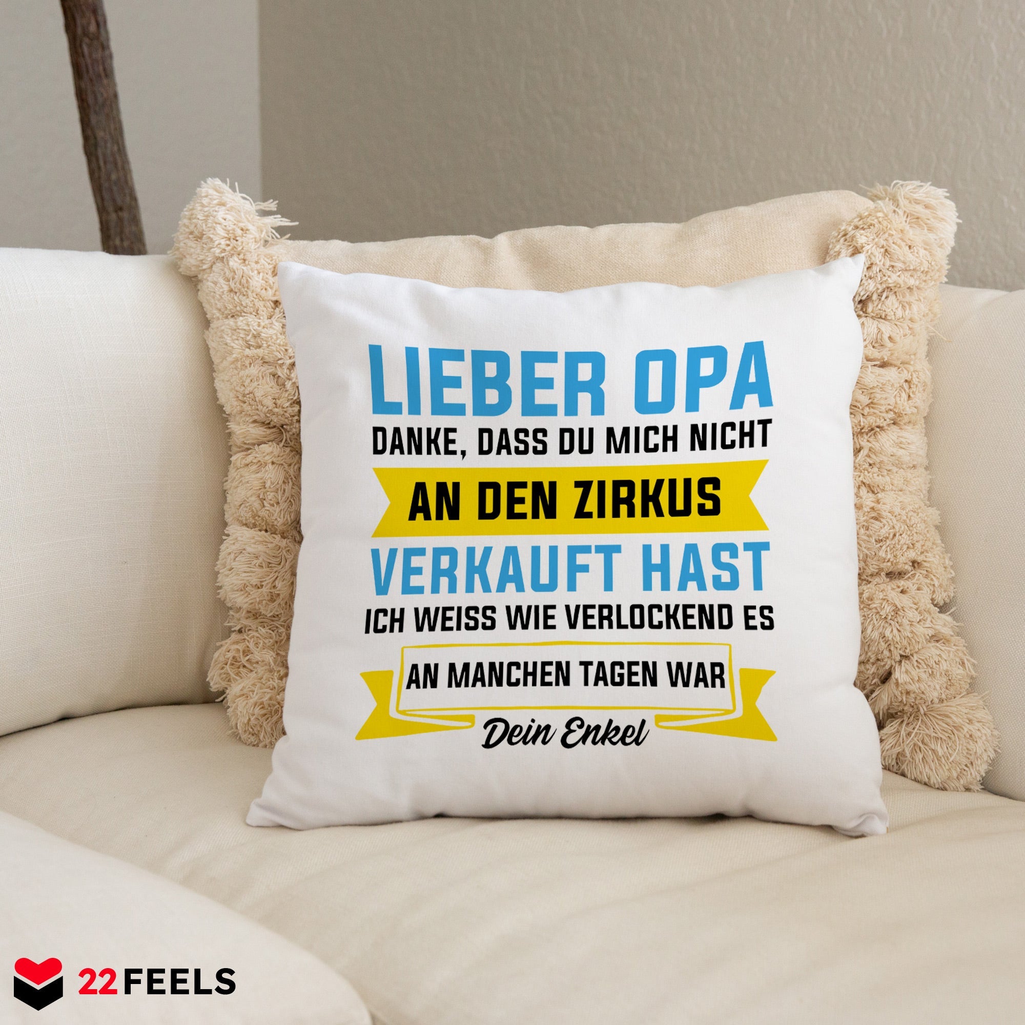 22Feels® Opa Geschenk - Kissen mit Spruch (Weiss 40x40cm)-Kissen Weiss 40x40-22Feels