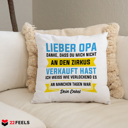 22Feels® Opa Geschenk - Kissen mit Spruch (Weiss 40x40cm)-Kissen Weiss 40x40-22Feels