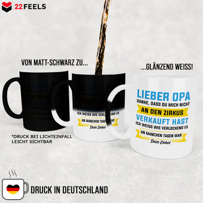 22Feels® Opa Geschenk - Zaubertasse mit Spruch (Matt-Schwarz und Weiss, 320ml)-Farbwechsel Tasse Matt 320ml-22Feels