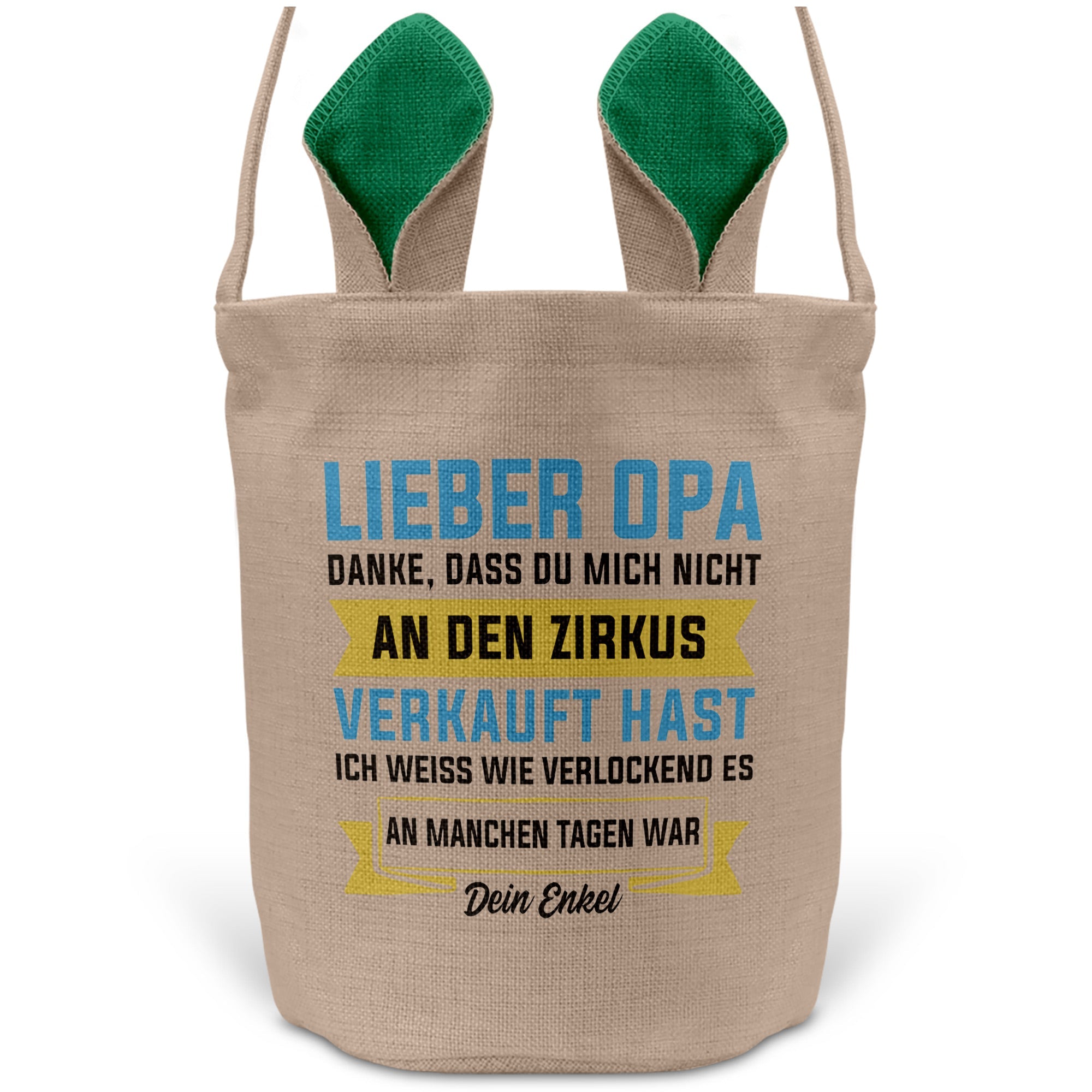 22Feels® Opa Osterkorb von Enkel Grossvater mit Henkel Ostergeschenk Tragetasche Ostern Deko Osternest Körbchen Hasenohren (Beige/Grün)-Ostern Tragetasche-22Feels