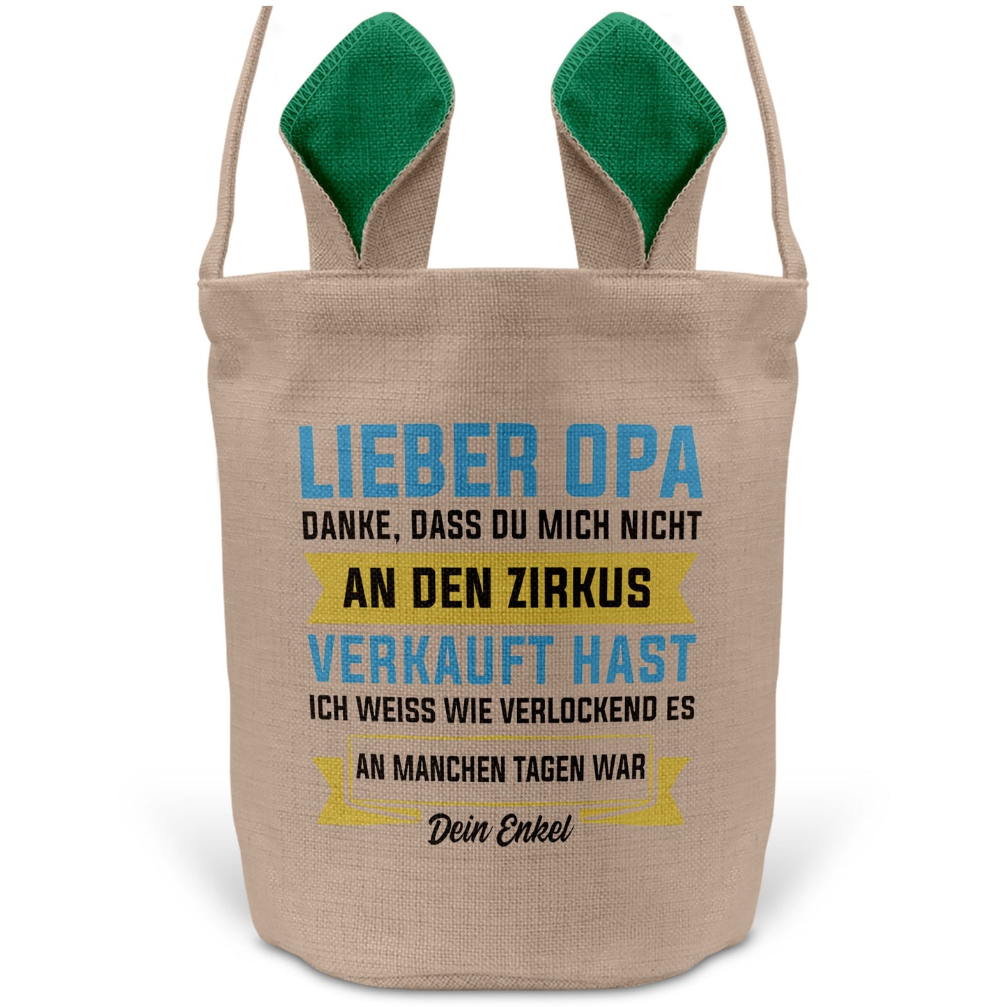 22Feels® Opa Osterkorb von Enkel Grossvater mit Henkel Ostergeschenk Tragetasche Ostern Deko Osternest Körbchen Hasenohren (Beige/Grün)-Ostern Tragetasche-22Feels
