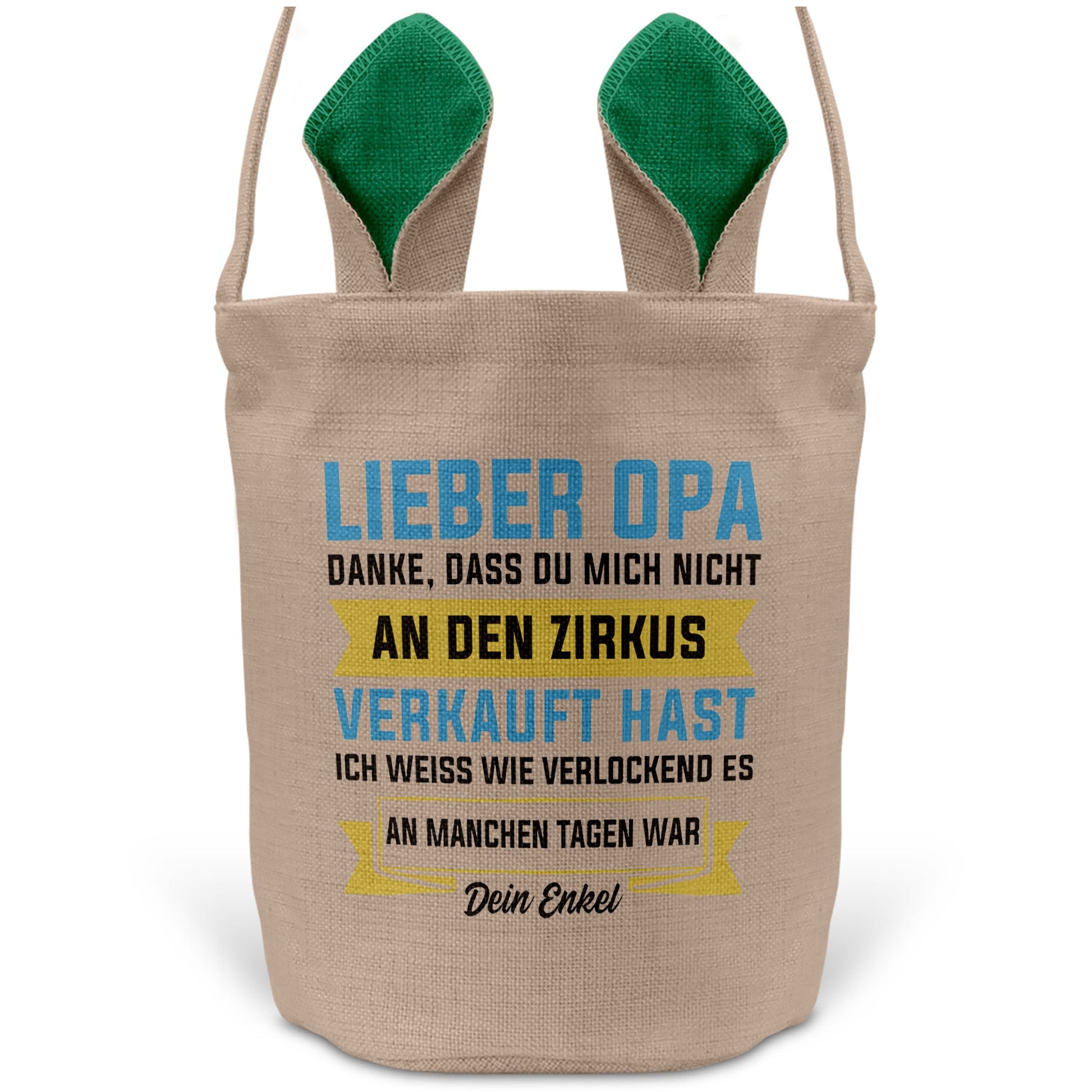 22Feels® Opa Osterkorb von Enkel Grossvater mit Henkel Ostergeschenk Tragetasche Ostern Deko Osternest Körbchen Hasenohren (Beige/Grün)-Ostern Tragetasche-22Feels