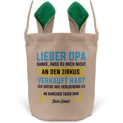 22Feels® Opa Osterkorb von Enkel Grossvater mit Henkel Ostergeschenk Tragetasche Ostern Deko Osternest Körbchen Hasenohren (Beige/Grün)-Ostern Tragetasche-22Feels