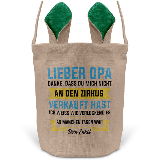 22Feels® Opa Osterkorb von Enkel Grossvater mit Henkel Ostergeschenk Tragetasche Ostern Deko Osternest Körbchen Hasenohren (Beige/Grün)-Ostern Tragetasche-22Feels