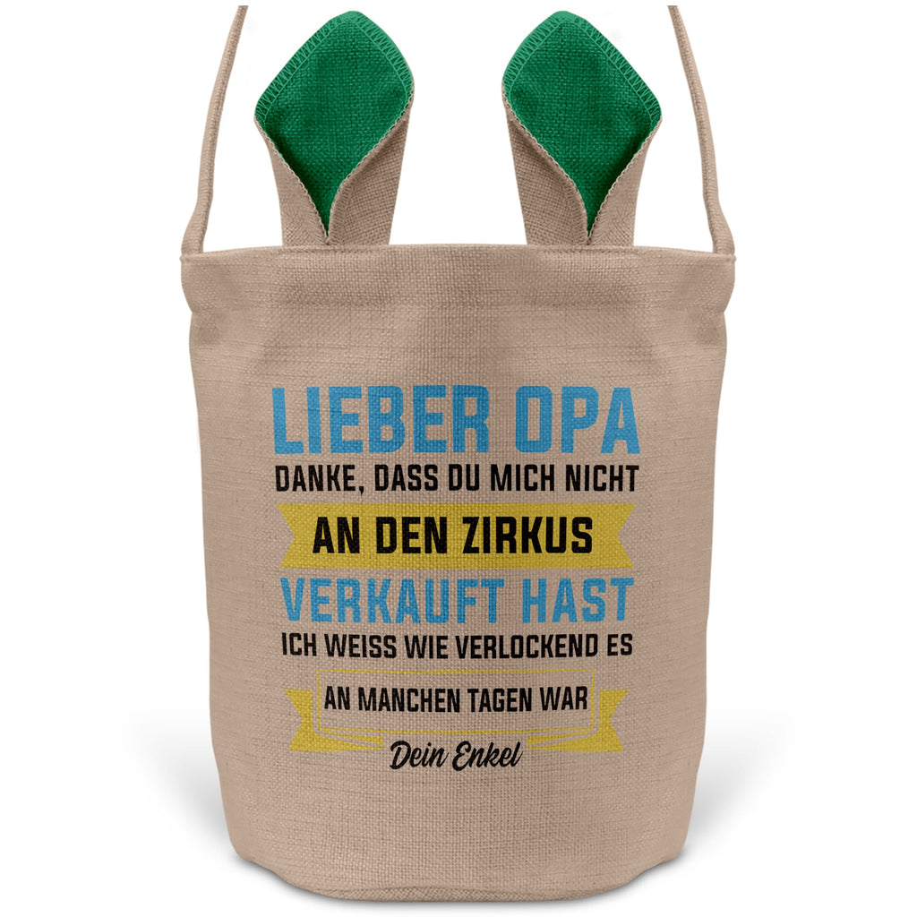 22Feels® Opa Osterkorb von Enkel Grossvater mit Henkel Ostergeschenk Tragetasche Ostern Deko Osternest Körbchen Hasenohren (Beige/Grün)-Ostern Tragetasche-22Feels