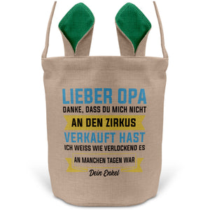 22Feels® Opa Osterkorb von Enkel Grossvater mit Henkel Ostergeschenk Tragetasche Ostern Deko Osternest Körbchen Hasenohren (Beige/Grün)-Ostern Tragetasche-22Feels