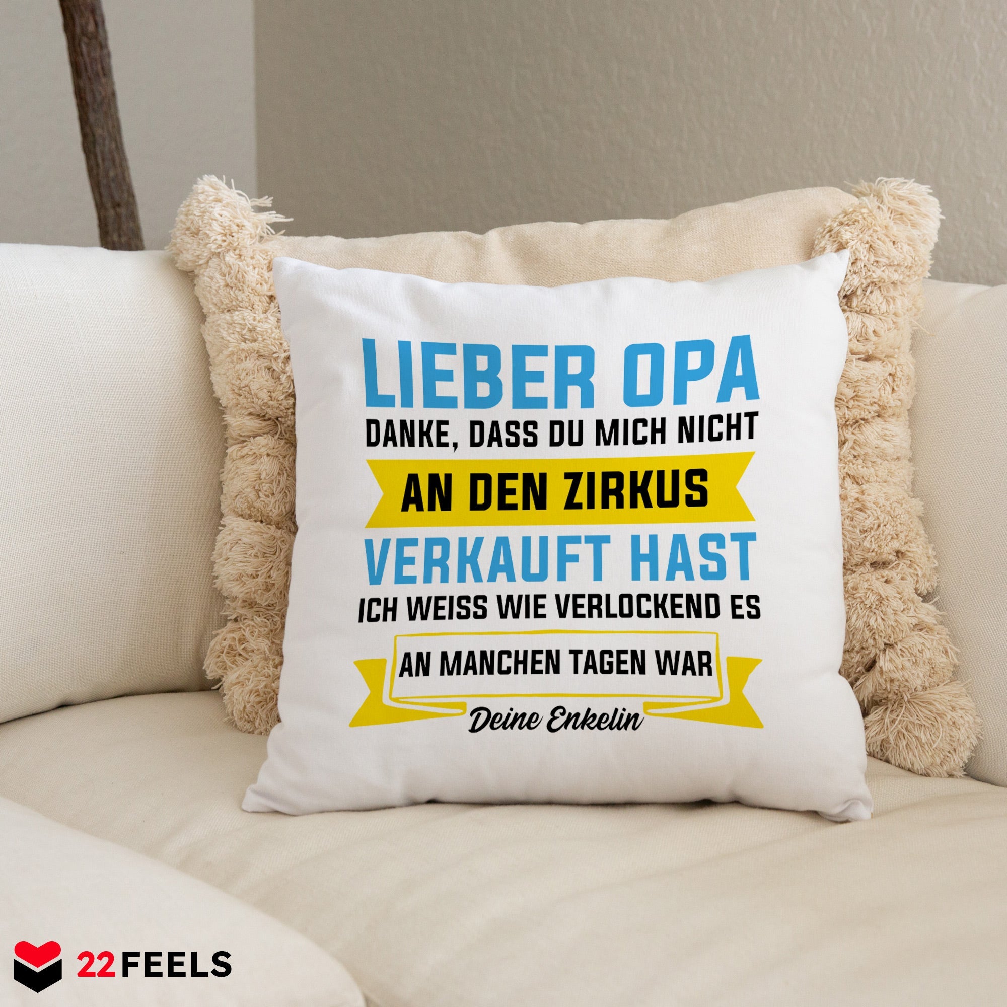 22Feels® Opa Geschenk - Kissen mit Spruch (Weiss 40x40cm)-Kissen Weiss 40x40-22Feels