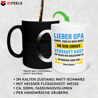 22Feels® Opa Geschenk - Zaubertasse mit Spruch (Matt-Schwarz und Weiss, 320ml)-Farbwechsel Tasse Matt 320ml-22Feels