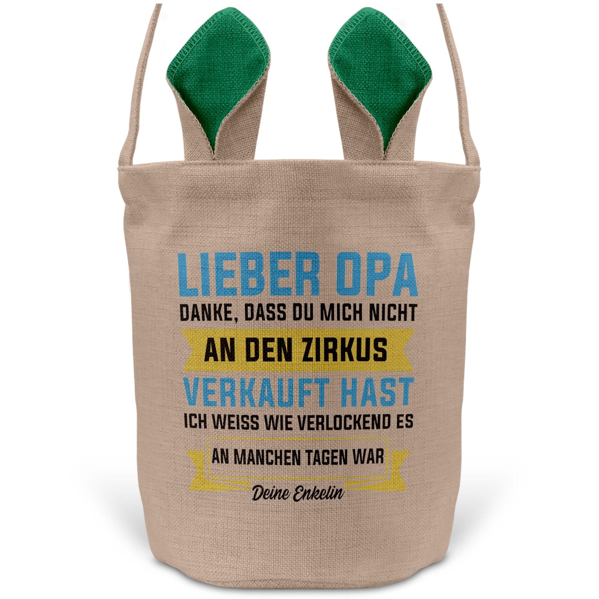 22Feels® Opa Osterkorb von Enkelin Grossvater mit Henkel Ostergeschenk Tragetasche Ostern Deko Osternest Körbchen Hasenohren (Beige/Grün)-Ostern Tragetasche-22Feels