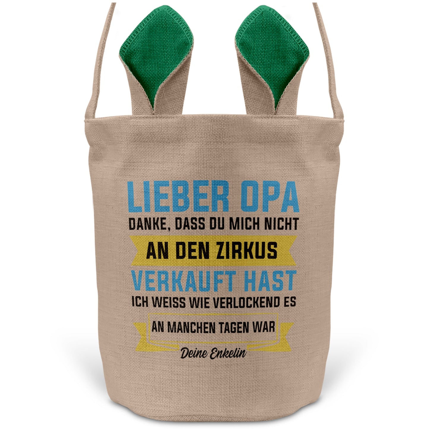 22Feels® Opa Osterkorb von Enkelin Grossvater mit Henkel Ostergeschenk Tragetasche Ostern Deko Osternest Körbchen Hasenohren (Beige/Grün)-Ostern Tragetasche-22Feels