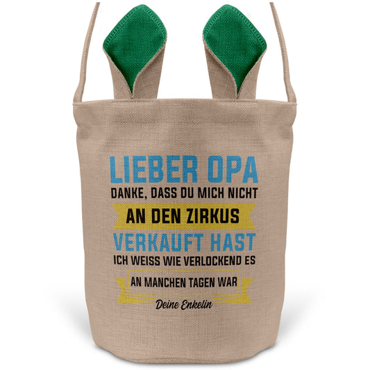 22Feels® Opa Osterkorb von Enkelin Grossvater mit Henkel Ostergeschenk Tragetasche Ostern Deko Osternest Körbchen Hasenohren (Beige/Grün)-Ostern Tragetasche-22Feels