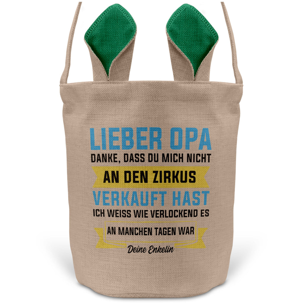 22Feels® Opa Osterkorb von Enkelin Grossvater mit Henkel Ostergeschenk Tragetasche Ostern Deko Osternest Körbchen Hasenohren (Beige/Grün)-Ostern Tragetasche-22Feels