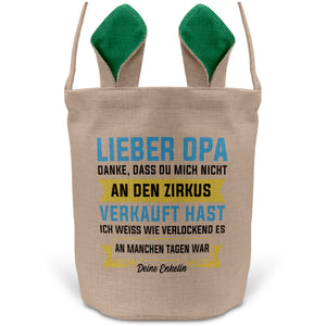 22Feels® Opa Osterkorb von Enkelin Grossvater mit Henkel Ostergeschenk Tragetasche Ostern Deko Osternest Körbchen Hasenohren (Beige/Grün)-Ostern Tragetasche-22Feels