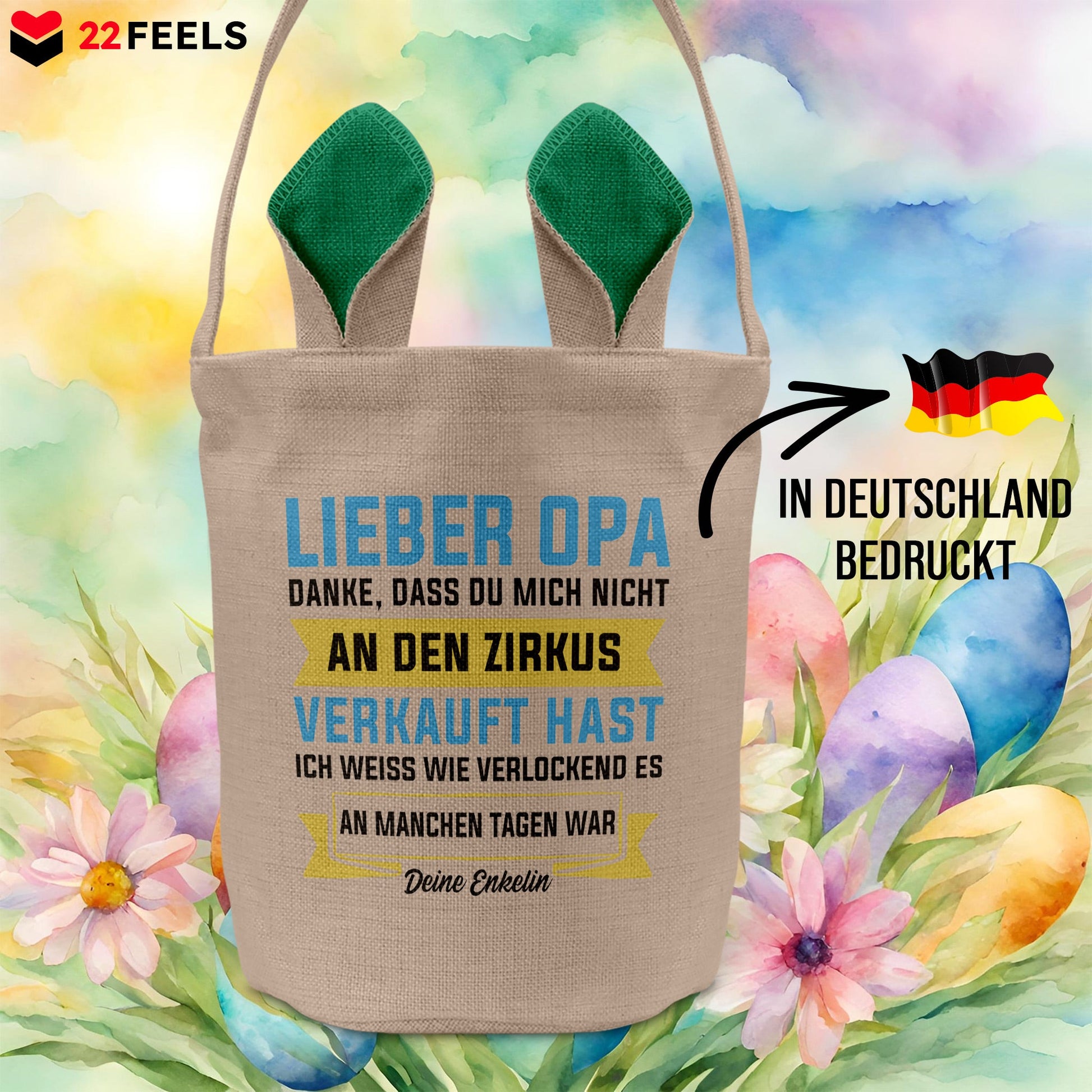 22Feels® Opa Osterkorb von Enkelin Grossvater mit Henkel Ostergeschenk Tragetasche Ostern Deko Osternest Körbchen Hasenohren (Beige/Grün)-Ostern Tragetasche-22Feels