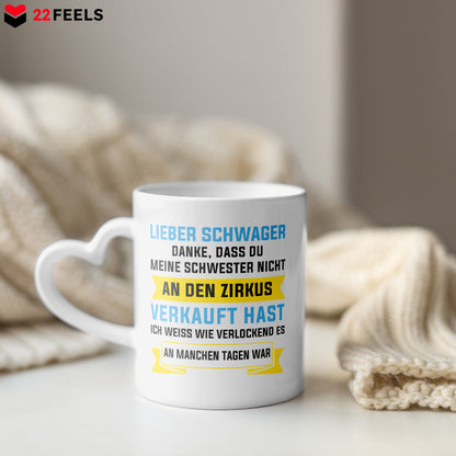 22Feels® Schwager Geschenk - Tasse mit Spruch (Herzhenkel, Weiss, 320ml)-Tasse Weiss Herzhenkel 320ml-22Feels