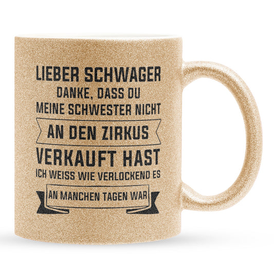 22Feels® Schwager Geschenk - Glitzertasse mit Spruch (Gold, 320ml)-Glitzertasse Gold 320ml-22Feels