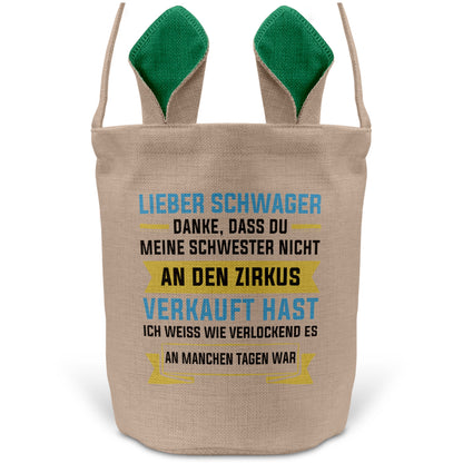 22Feels® Schwager Osterkorb -Meine Schwester- mit Henkel Ostergeschenk Tragetasche Ostern Deko Osternest Körbchen Hasenohren (Beige/Grün)-Ostern Tragetasche-22Feels