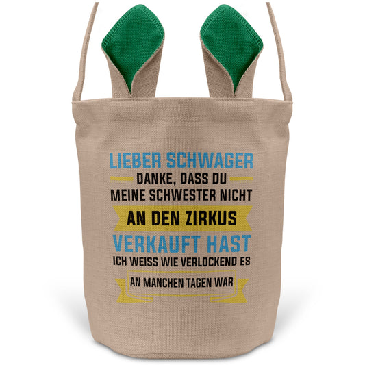 22Feels® Schwager Osterkorb -Meine Schwester- mit Henkel Ostergeschenk Tragetasche Ostern Deko Osternest Körbchen Hasenohren (Beige/Grün)-Ostern Tragetasche-22Feels