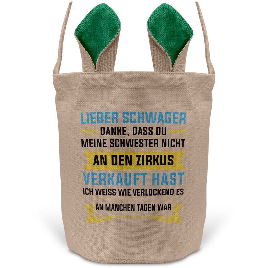 22Feels® Schwager Osterkorb -Meine Schwester- mit Henkel Ostergeschenk Tragetasche Ostern Deko Osternest Körbchen Hasenohren (Beige/Grün)-Ostern Tragetasche-22Feels