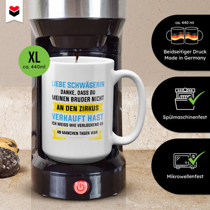 22Feels® Schwägerin Geschenk - XL Tasse mit Spruch (Weiss, 440ml)-Weisse XL Tasse 440ml-22Feels