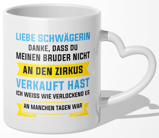 22Feels® Schwägerin Geschenk - Tasse mit Spruch (Herzhenkel, Weiss, 320ml)-Tasse Weiss Herzhenkel 320ml-22Feels