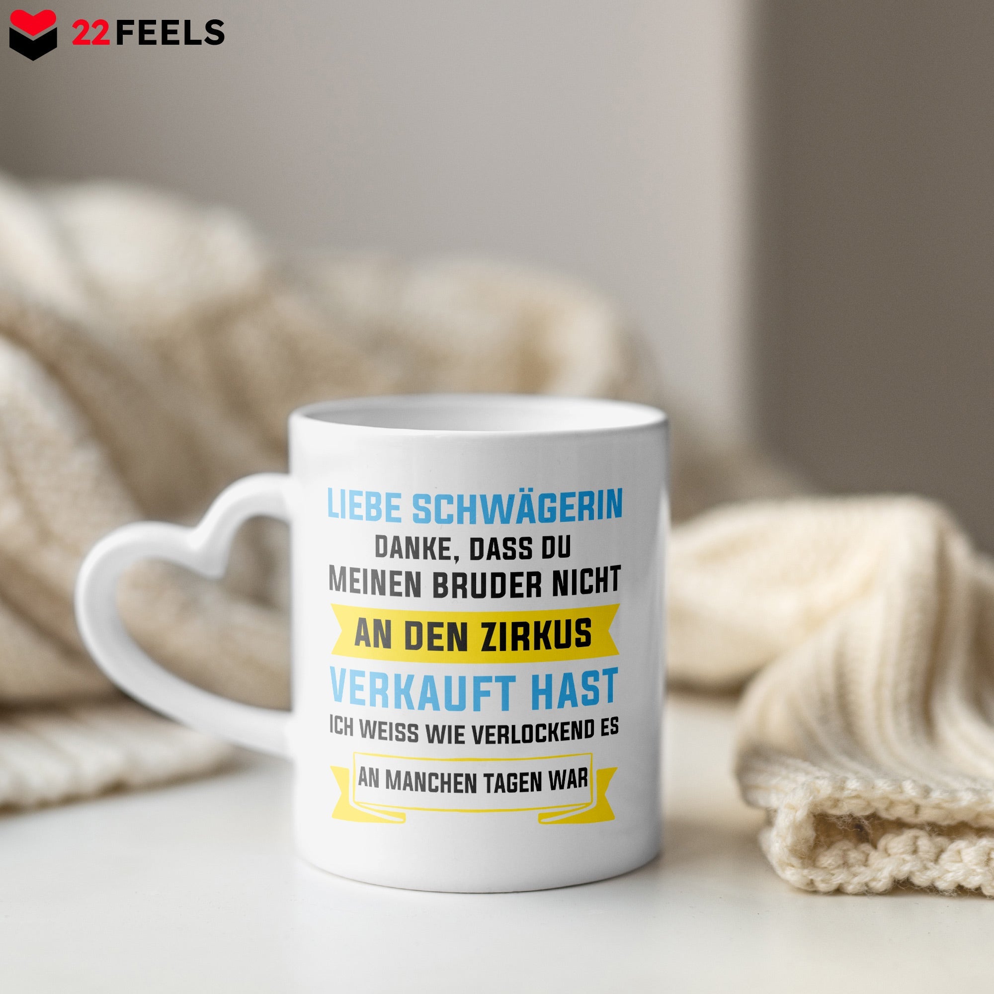 22Feels® Schwägerin Geschenk - Tasse mit Spruch (Herzhenkel, Weiss, 320ml)-Tasse Weiss Herzhenkel 320ml-22Feels