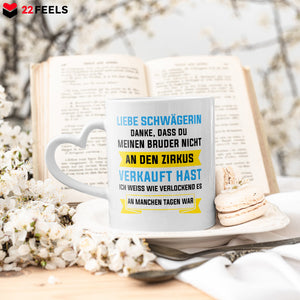 22Feels® Schwägerin Geschenk - Tasse mit Spruch (Herzhenkel, Weiss, 320ml)-Tasse Weiss Herzhenkel 320ml-22Feels