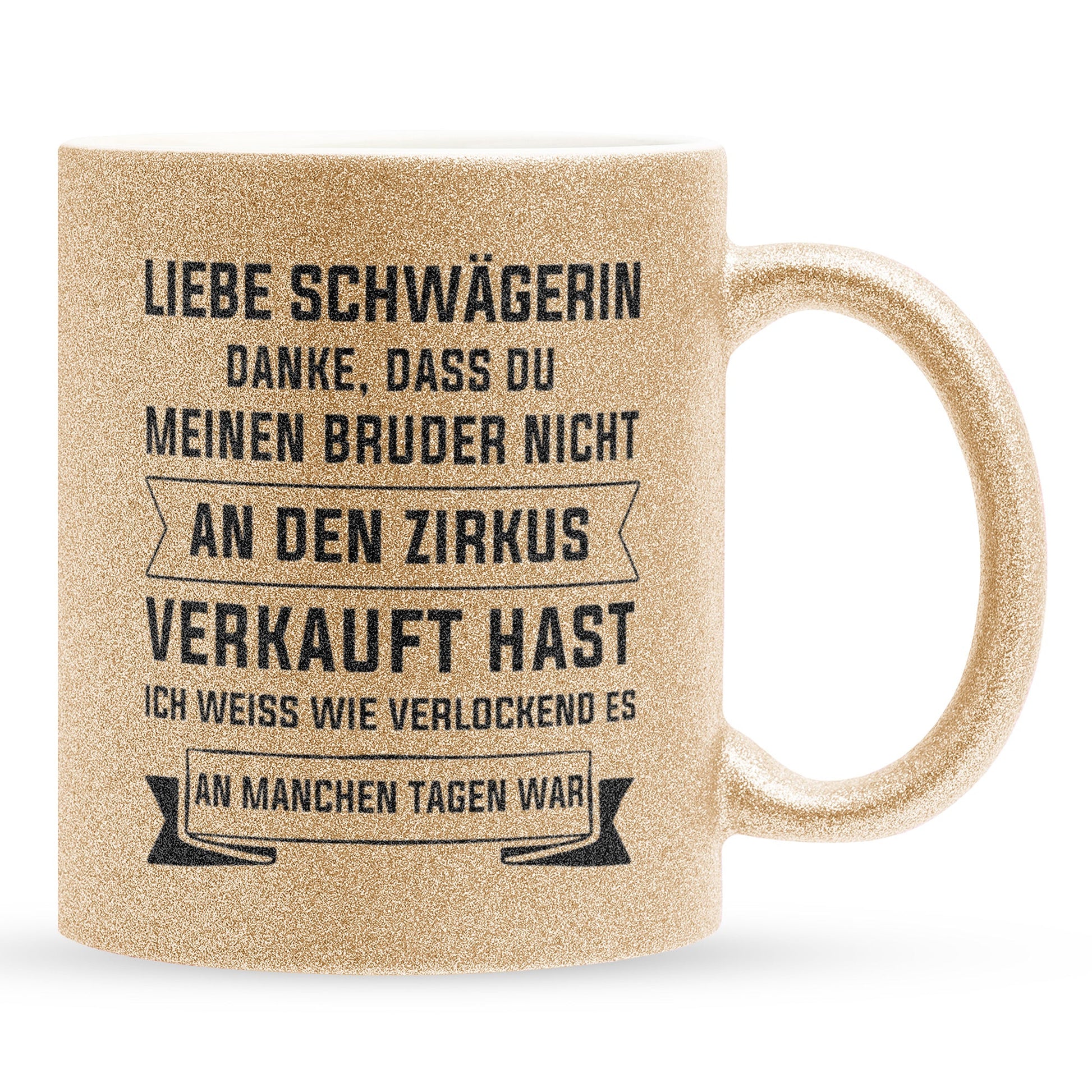 22Feels® Schwägerin Geschenk - Glitzertasse mit Spruch (Gold, 320ml)-Glitzertasse Gold 320ml-22Feels