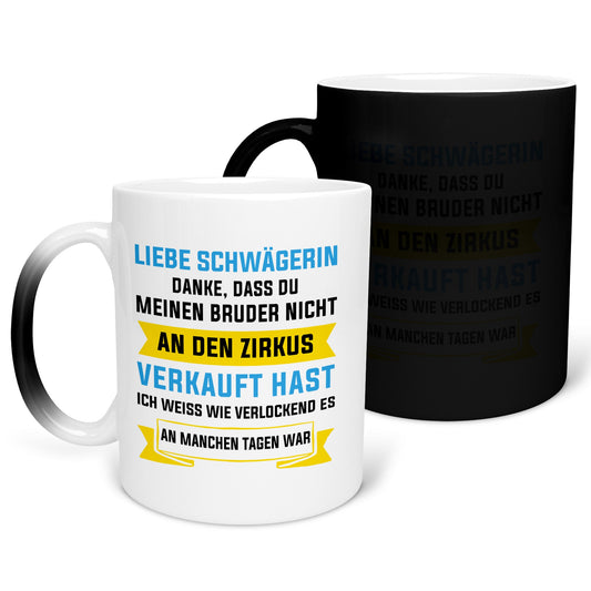22Feels® Schwägerin Geschenk - Zaubertasse mit Spruch (Matt-Schwarz und Weiss, 320ml)-Farbwechsel Tasse Matt 320ml-22Feels