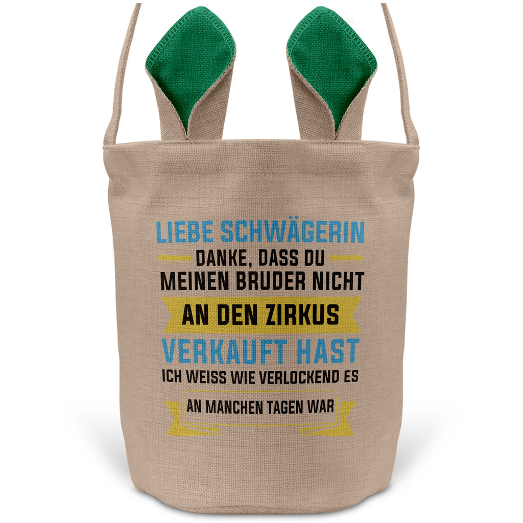 22Feels® Schwägerin Osterkorb -Mein Bruder- mit Henkel Ostergeschenk Tragetasche Ostern Deko Osternest Körbchen Hasenohren (Beige/Grün)-Ostern Tragetasche-22Feels