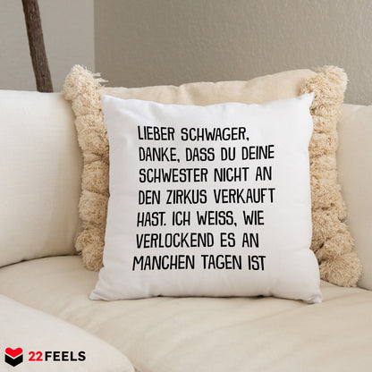 22Feels® Schwager Geschenk - Kissen mit Spruch (Weiss 40x40cm)-Kissen Weiss 40x40-22Feels