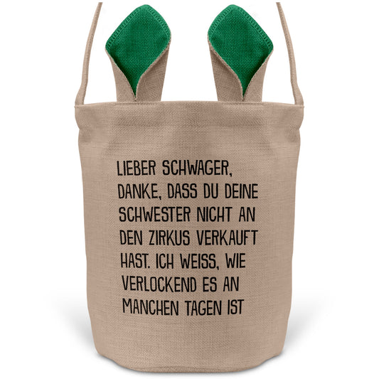 22Feels® Schwager Osterkorb -Deine Schwester- mit Henkel Ostergeschenk Tragetasche Ostern Deko Osternest Körbchen Hasenohren (Beige/Grün)-Ostern Tragetasche-22Feels