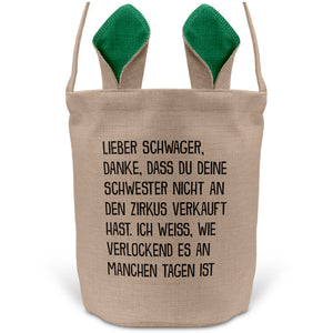 22Feels® Schwager Osterkorb -Deine Schwester- mit Henkel Ostergeschenk Tragetasche Ostern Deko Osternest Körbchen Hasenohren (Beige/Grün)-Ostern Tragetasche-22Feels