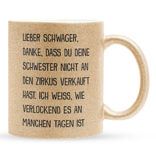 22Feels® Schwager Geschenk - Glitzertasse mit Spruch (Gold, 320ml)-Glitzertasse Gold 320ml-22Feels