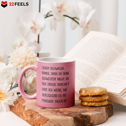 22Feels® Schwager Geschenk - Glitzertasse mit Spruch (Pink, 320ml)-Glitzertasse Pink 320ml-22Feels