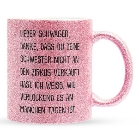 22Feels® Schwager Geschenk - Glitzertasse mit Spruch (Pink, 320ml)-Glitzertasse Pink 320ml-22Feels