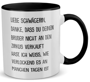 22Feels® Schwägerin Geschenk - Tasse mit Spruch (Weiss-Schwarz, 320ml)-TwoTone Tasse Weiss-Schwarz 320ml-22Feels