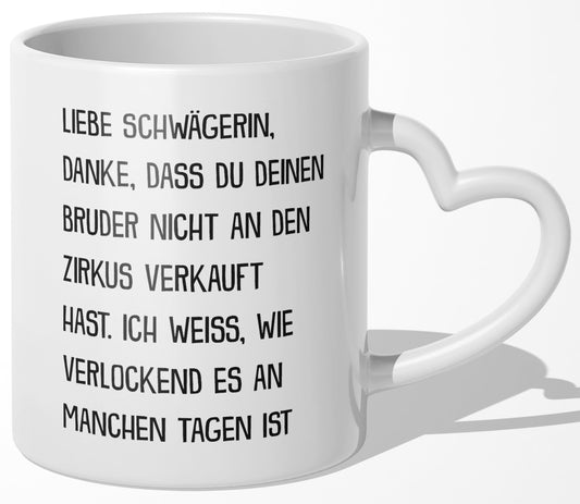 22Feels® Schwägerin Geschenk - Tasse mit Spruch (Herzhenkel, Weiss, 320ml)-Tasse Weiss Herzhenkel 320ml-22Feels