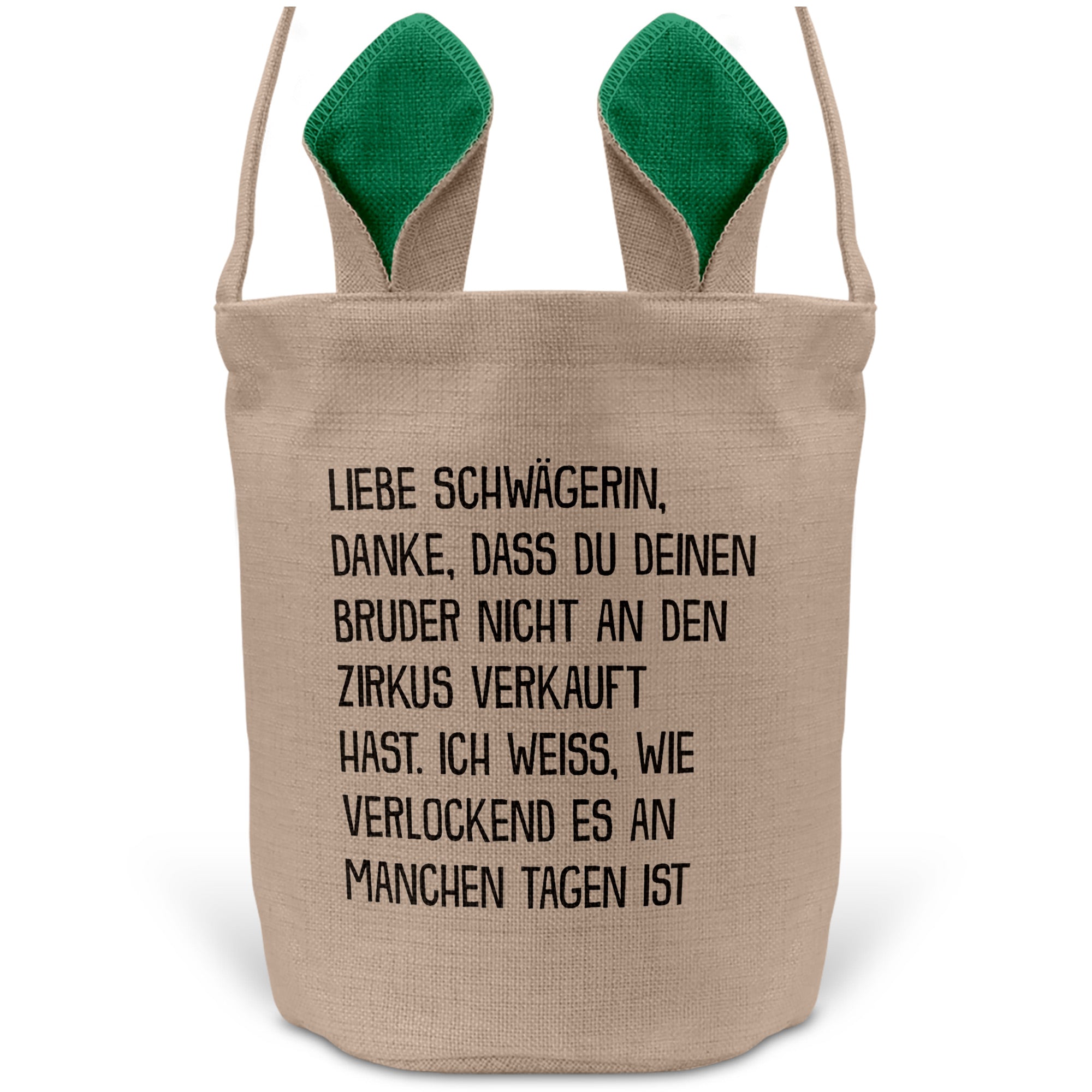 22Feels® Schwägerin Osterkorb -Dein Bruder- mit Henkel Ostergeschenk Tragetasche Ostern Deko Osternest Körbchen Hasenohren (Beige/Grün)-Ostern Tragetasche-22Feels