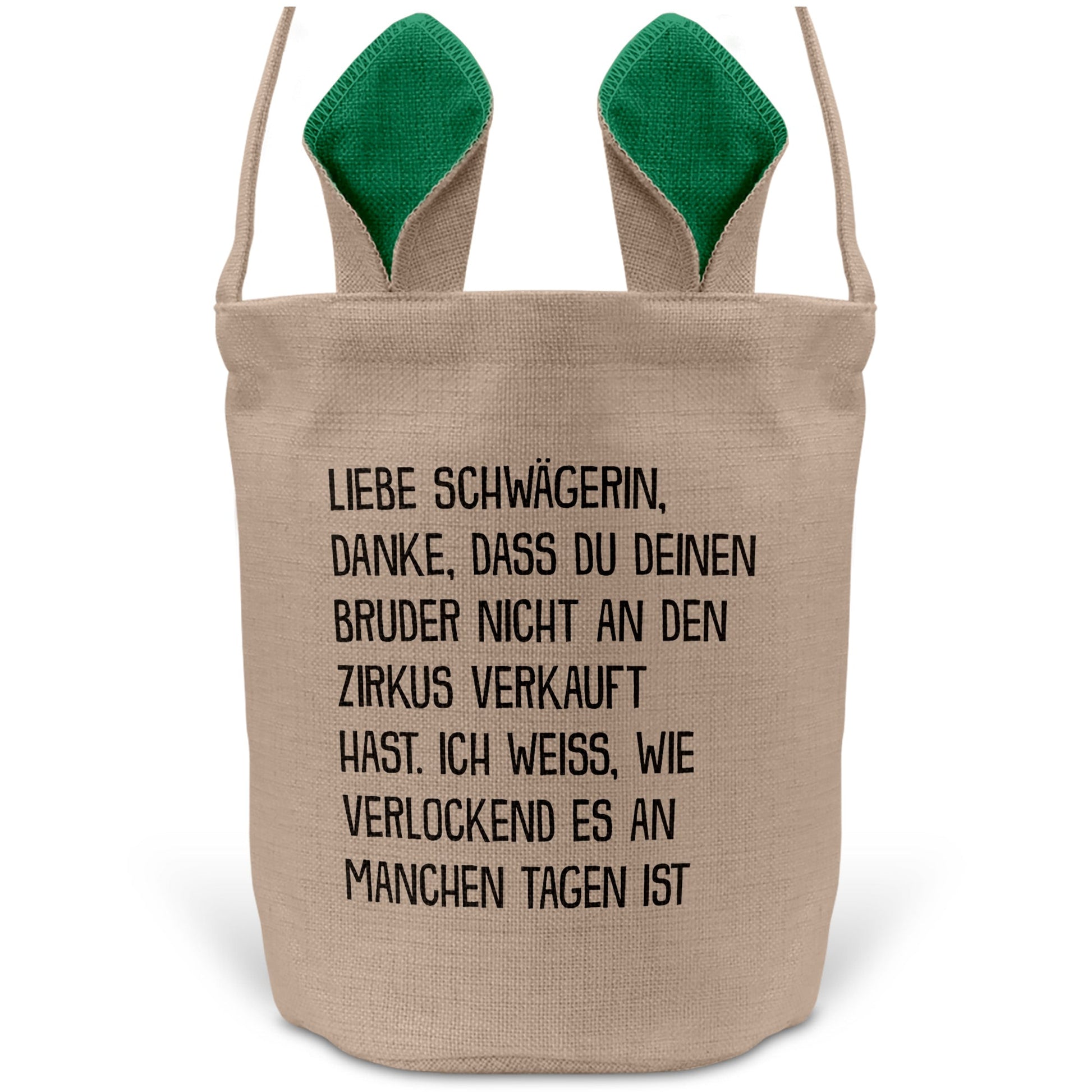 22Feels® Schwägerin Osterkorb -Dein Bruder- mit Henkel Ostergeschenk Tragetasche Ostern Deko Osternest Körbchen Hasenohren (Beige/Grün)-Ostern Tragetasche-22Feels