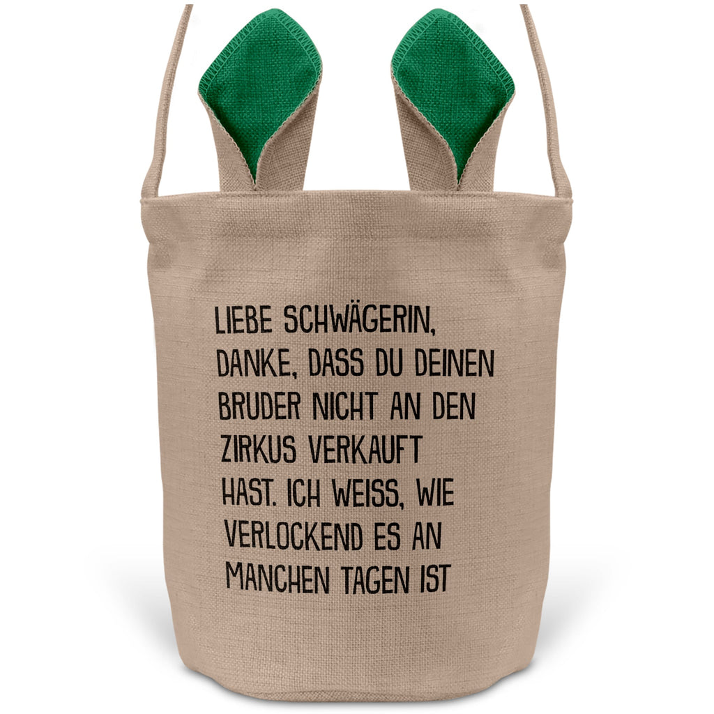 22Feels® Schwägerin Osterkorb -Dein Bruder- mit Henkel Ostergeschenk Tragetasche Ostern Deko Osternest Körbchen Hasenohren (Beige/Grün)-Ostern Tragetasche-22Feels