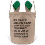22Feels® Schwägerin Osterkorb -Dein Bruder- mit Henkel Ostergeschenk Tragetasche Ostern Deko Osternest Körbchen Hasenohren (Beige/Grün)-Ostern Tragetasche-22Feels
